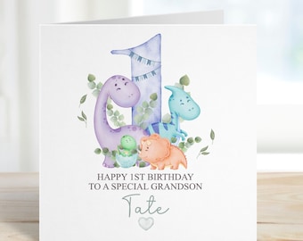 Personalised Dinosaur Birthday Card, 1st Birthday Dino Card For Girls Or Boys 1st Birthday, Personalised Birthday Card