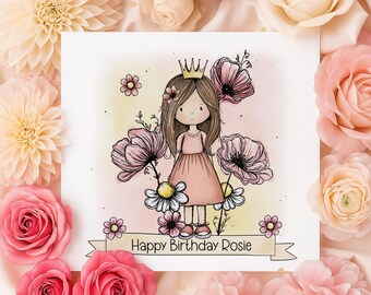 Personalised Princess Birthday Card For Little Girl