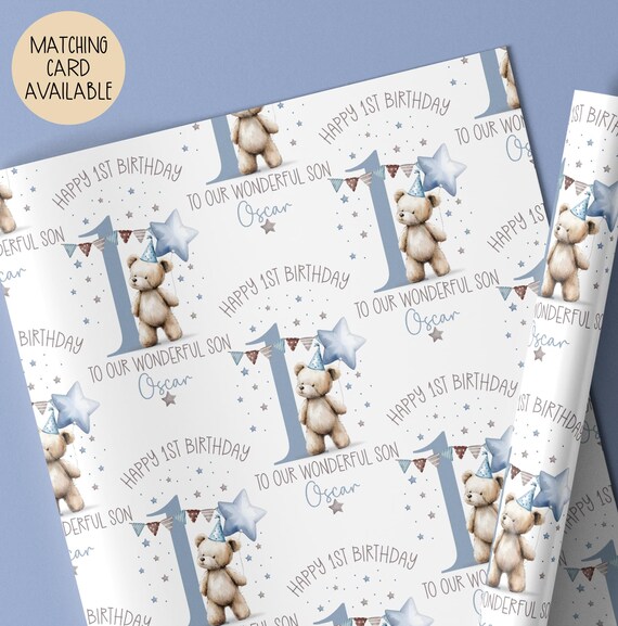 Personalised Boys First Birthday Gift Wrap Paper, 1st Birthday Gift Wrap Roll Paper For for Son, Grandson, Nephew, Godson
