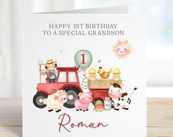 Personalised Farm Animal 1st Birthday Card, Birthday Animal Theme First Birthday Greeting Card For Son/Daughter/Grandson/Nephew/Any Relation