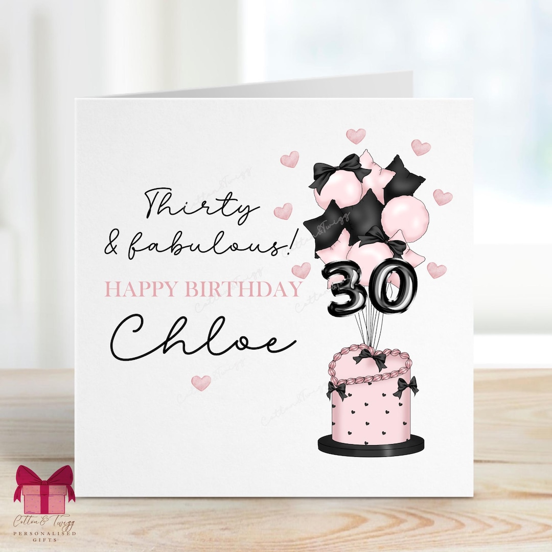 Personalised 30th Birthday Card for Her, 30th Greeting Card, Pink — free download