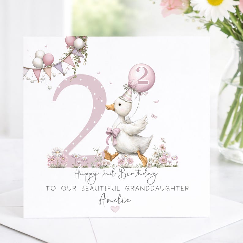 Second Birthday Card For Girl, Personalised Teddy Birthday Card For Daughter/Granddaughter/Niece/Any Relation