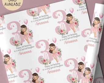 Pink Fairy 3rd Birthday Gift Wrap Paper, Personalised 1st/2nd/3rd/4th Birthday Wrapping Paper for Daughter, Granddaughter, Niece, Family
