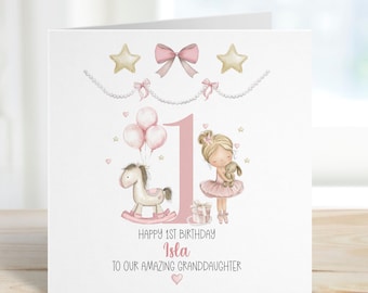 Ballerina 1st Birthday Card, Pink Ballerina Theme Card for Daughter, Granddaughter, Niece, Little Girl, Any Relation