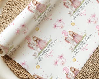 Personalised Unicorn Princess Gift Wrap, 1st/2nd3rd/ Any Age Birthday Unicorn Themed Wrapping Paper for Daughter, Granddaughter, Niece