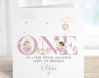 Personalised 1st Birthday Fairy Card For Little Girl, Fairy First Birthday Card For Daughter, Niece, Granddaughter, Sister, Magical Woodland