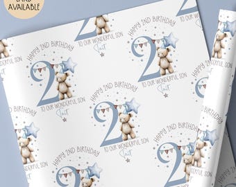 Personalised Boys Second Birthday Gift Wrap Paper, 2nd Birthday Gift Wrap Roll Paper For for Son, Grandson, Nephew, Godson