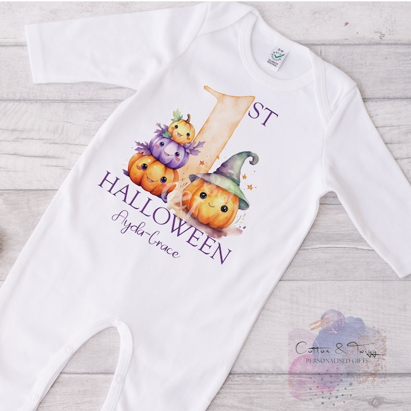 Baby's first Halloween, Personalised First Halloween Vest, Cotton Sleepsuit & Bib, Halloween Babygrow/Outfit, My first Halloween