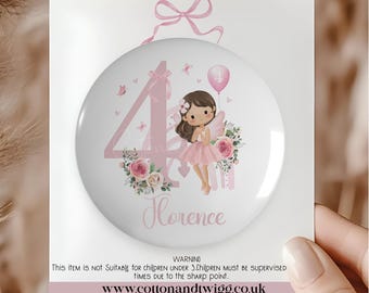 Fairy 4th Birthday Badge For Girls, Personalised Kids Birthday Badge
