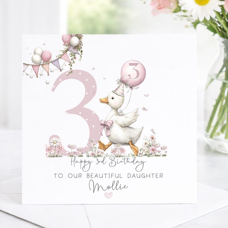 Second Birthday Card For Girl, Personalised Teddy Birthday Card For Daughter/Granddaughter/Niece/Any Relation