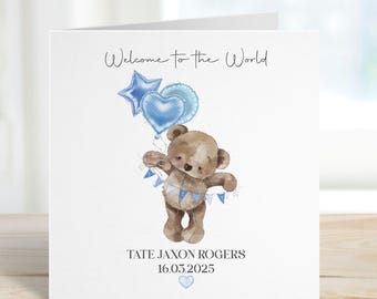 Personalised New Baby Boy Card, Welcome To The World Card, Congratulations Baby Boy Card, Blue New Baby Card, New Parents, Its A Boy
