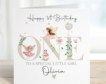 Personalised 1st Birthday Fairy Card For Little Girl, Fairy First Birthday Card For Daughter, Niece, Granddaughter, Sister, Magical Woodland