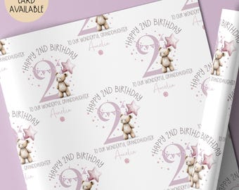 Personalised Girls Second Birthday Gift Wrap Paper, 2nd  Birthday Gift Wrap Roll Paper For for Daughter, Granddaughter, Niece, God-Daughter