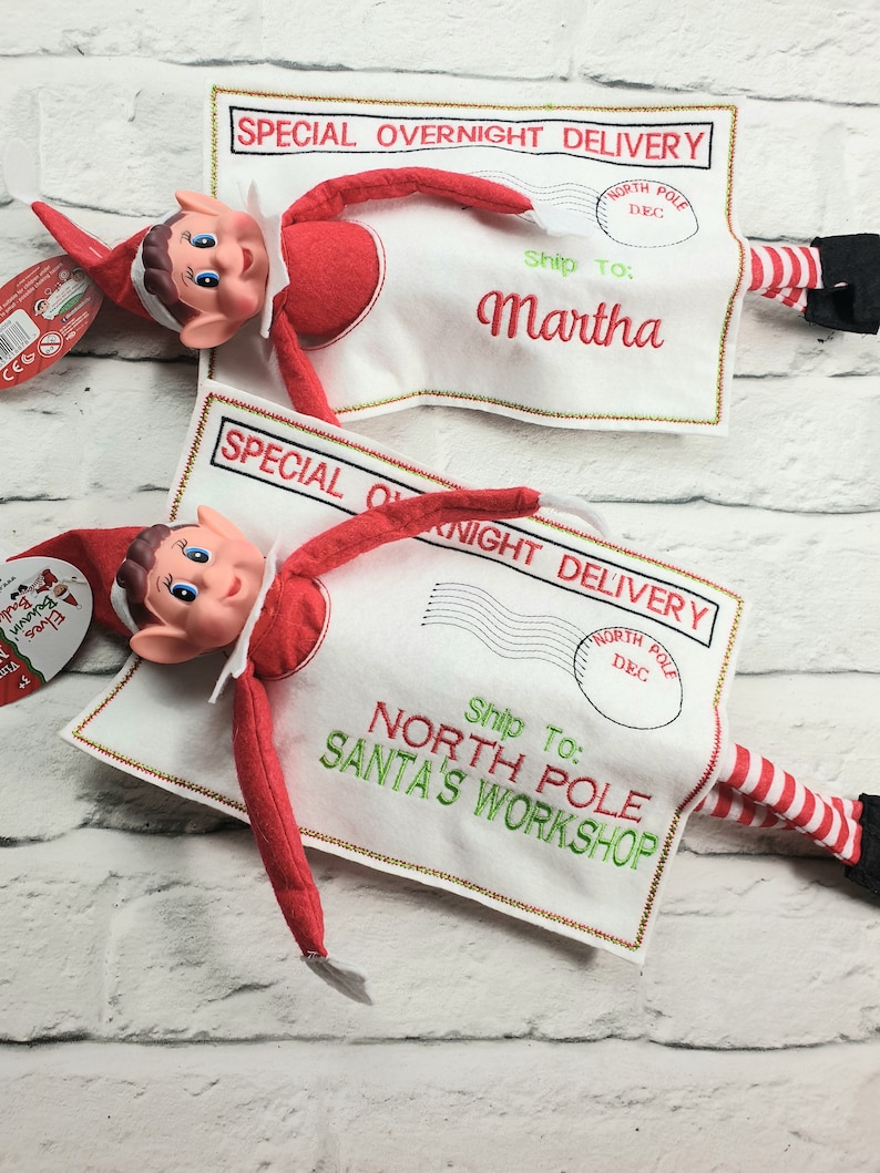 Personalised naughty Elf departure/arrival bag/envelope Elf