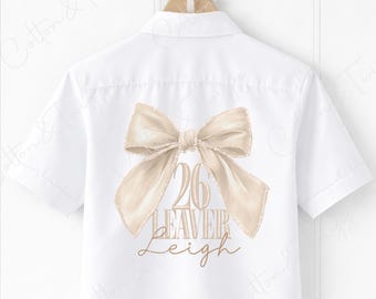 Personalised School Leaver Shirt 2026, Leavers Shirt with Beige Bow, Leavers Graduation Keepsake