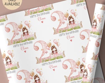 Princess Second Birthday Gift Wrap Paper, Personalised 2nd Birthday Wrapping Paper for Daughter, Granddaughter, Niece, God-Daughter