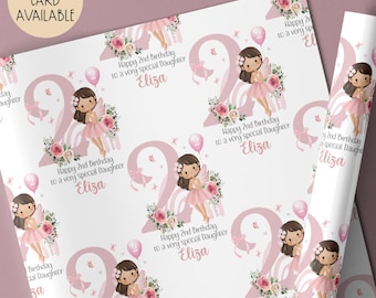 Pink Fairy Second Birthday Gift Wrap Paper, Personalised 1st/2nd/3rd/4th Birthday Wrapping Paper for Daughter, Granddaughter, Niece, Family