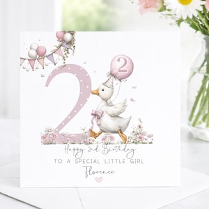 Second Birthday Card For Girl, Personalised Teddy Birthday Card For Daughter/Granddaughter/Niece/Any Relation