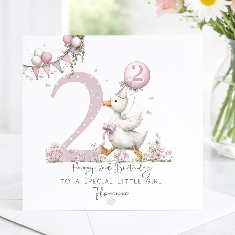 Second Birthday Card For Girl, Personalised Teddy Birthday Card For Daughter/Granddaughter/Niece/Any Relation