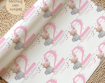 Girl's First Birthday Gift Wrap, Personalised 1st/2nd/3rd  Birthday Teddy Wrapping Paper for Daughter, Granddaughter, Niece, Goddaughter