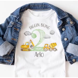 Personalised Kids 1st/2nd/3rd Birthday LONG SLEEVED T Shirt, Birthday Digger T-Shirt For 2 Year Old, Construction Birthday Tee