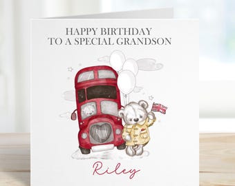 Personalised Red Bus Birthday Card For Little Boy Or Girl, Bus Greeting Card Card For Son, Daughter, Granddaughter, Niece, Relation