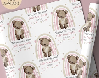 New Baby Gift Wrap Paper for Baby Girl, Personalised Baby Girl Wrapping Paper, Pink Rainbow Baby Shower Wrapping Paper Roll/Sheet