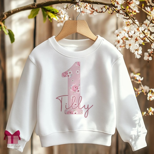 Sweat-shirt personnalisé premier anniversaire, pull floral 1er/2e/3e/4e anniversaire, pull numéro d'anniversaire floral rose, tenue I Am One