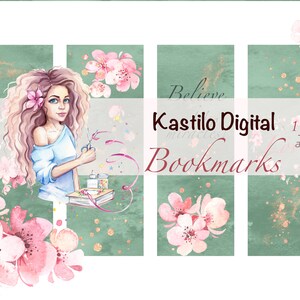 Printable bookmark, printable flower bookmark, gift for her, printable bookmark set, flower print, readers gift, girly bookmark