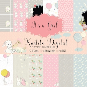 Baby Rabbit Digital Paper, Pacchetto carta digitale coniglio, carta coniglio carino, carta digitale acquerello, pianificatore di carta fai da te, carta per bambini, bambino ragazzo