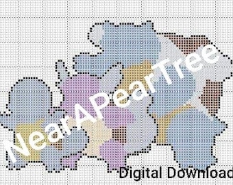 Squirtle Evolution Cross Stitch Pattern