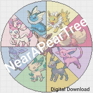 Eeveelutions Cross Stitch Pattern