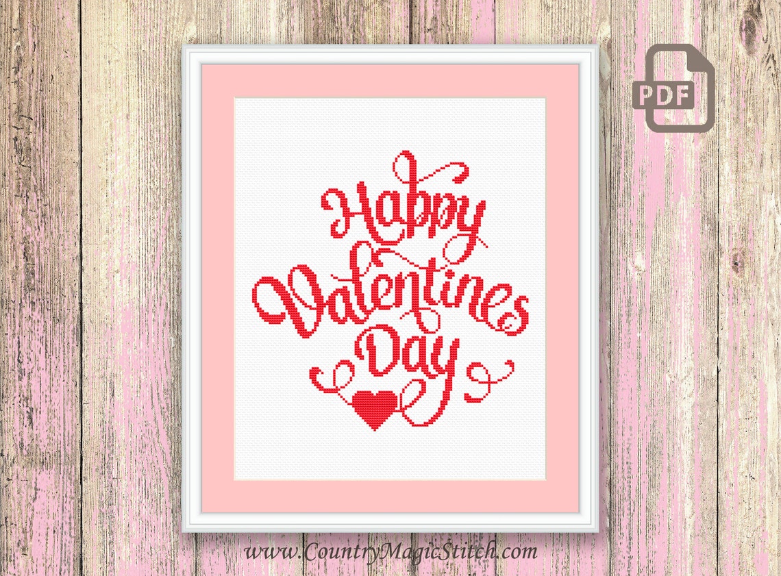 Happy Valentines Day Cross Stitch Pattern Heart Cross Stitch | Etsy