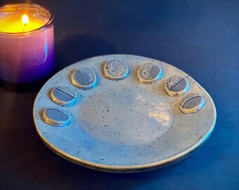 Blue Moon Ceramic Lunations Dish **seconds** : speckled pottery moon phase pale blue offering plate