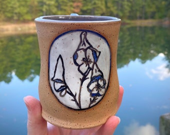 Monkshood/Wolfsbane/Aconite Plant Spirit Mug: Speckled Stoneware Hand-Drawn Poison Garden Mug II