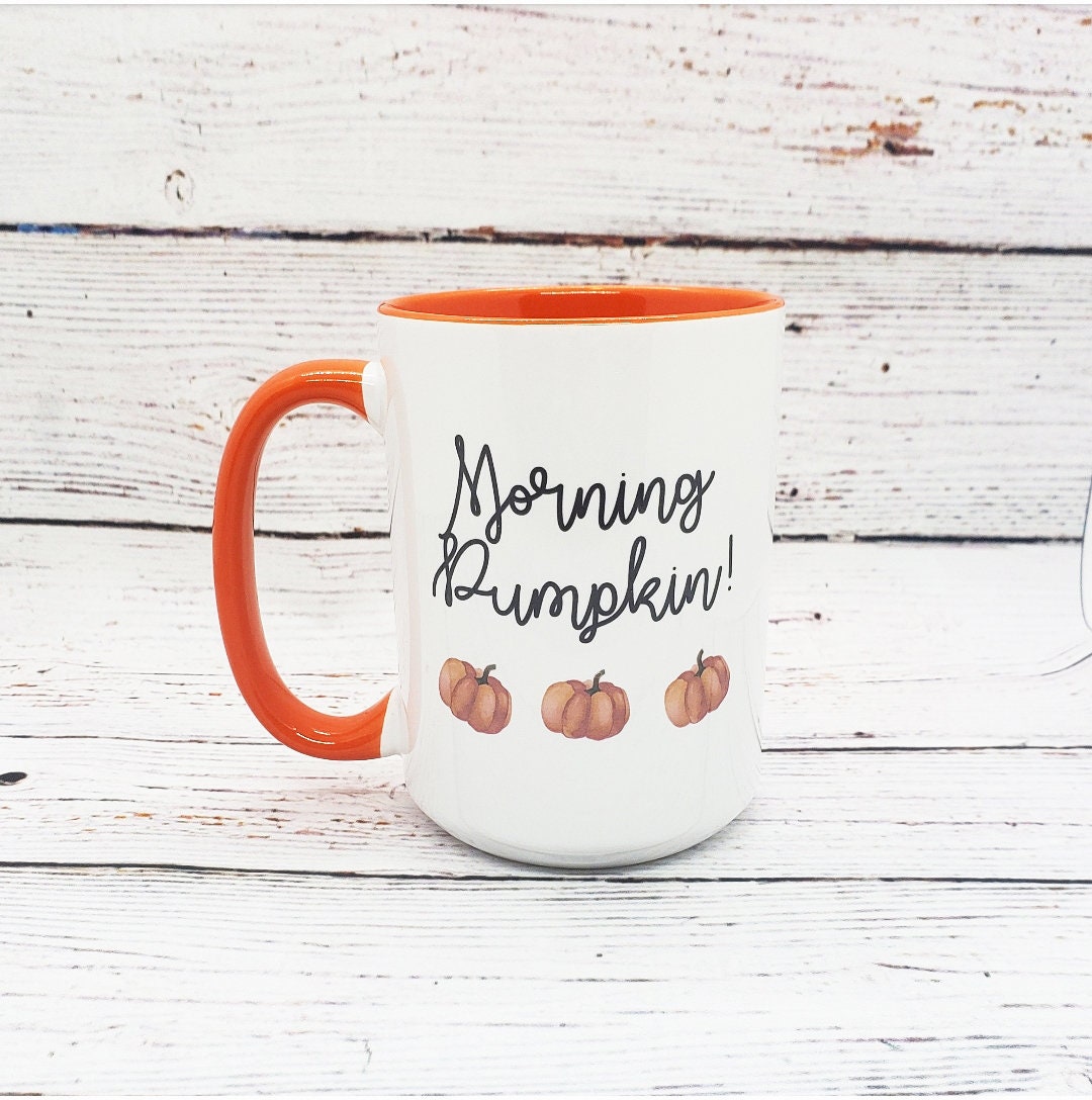 Large Coffee Mug. Happy Harvest. Morning Pumpkin. Orange And White. New.