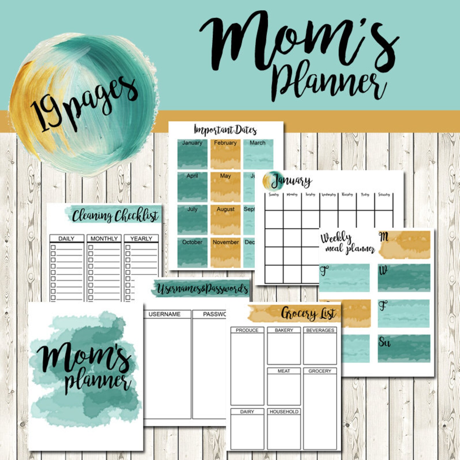 PRINTABLE Watercolor Mom Monthly Planner Organizer PDF Print Your Own ...