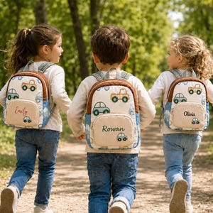 Personalized Toddler Car Backpack with Name, Kids Preschool Backpack for Boys, Nylon School Bag, Back to School & Summer Camp Gift image 1