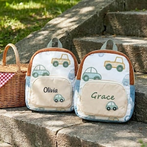 Personalized Toddler Car Backpack with Name, Kids Preschool Backpack for Boys, Nylon School Bag, Back to School & Summer Camp Gift image 2