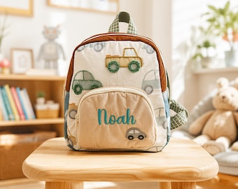 Personalized Toddler Car Backpack with Name, Cute Kids Backpack for Boys, Preschool Backpack, Back to School & Summer Camp Gift