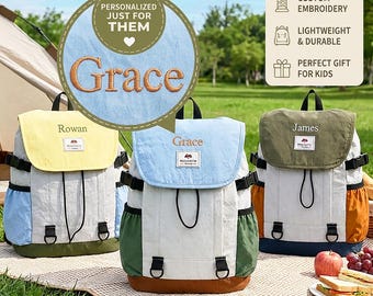 Personalized Toddler Backpack with Name, Custom Embroidered Nylon Preschool Backpack, Kids Camp Bag for Boys Girls