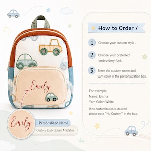 Personalized Toddler Car Backpack with Name, Kids Preschool Backpack for Boys, Nylon School Bag, Back to School & Summer Camp Gift image 7