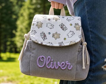 Personalized Corduroy Toddler Backpack – Custom Name Kids School Bag for Boys Girls, Summer Camp Bag, Preschool Backpack Back to School Gift