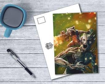 Rocket & Groot - Postcard