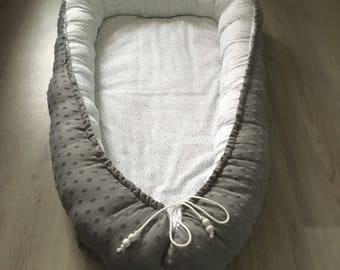 Baby Litter/BABYCOT-grey with white and mint