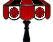 Stained glass Fire Department table lamp