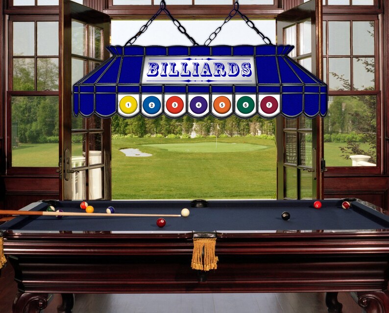 BILLIARD POOL TABLE lamp all blue stained glass and mirror Etsy.de