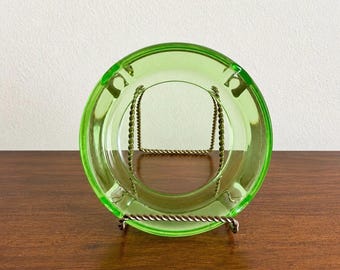 Vintage Uranium Glass Ashtray | Depression Era Green Vaseline Glass | UV Reactive Collectible | 6” Round