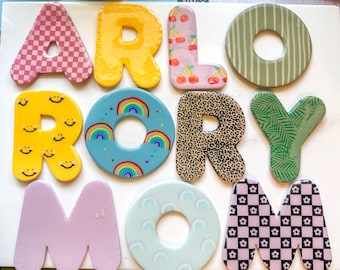 Custom Name Magnet | Hand-Painted Clay Letters, Fridge Accessory, Back To School Craft Hanger School Locker Picture Magnet