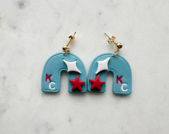 KC Current Soccer Dangle Earrings | Teal & Red Polymer Clay